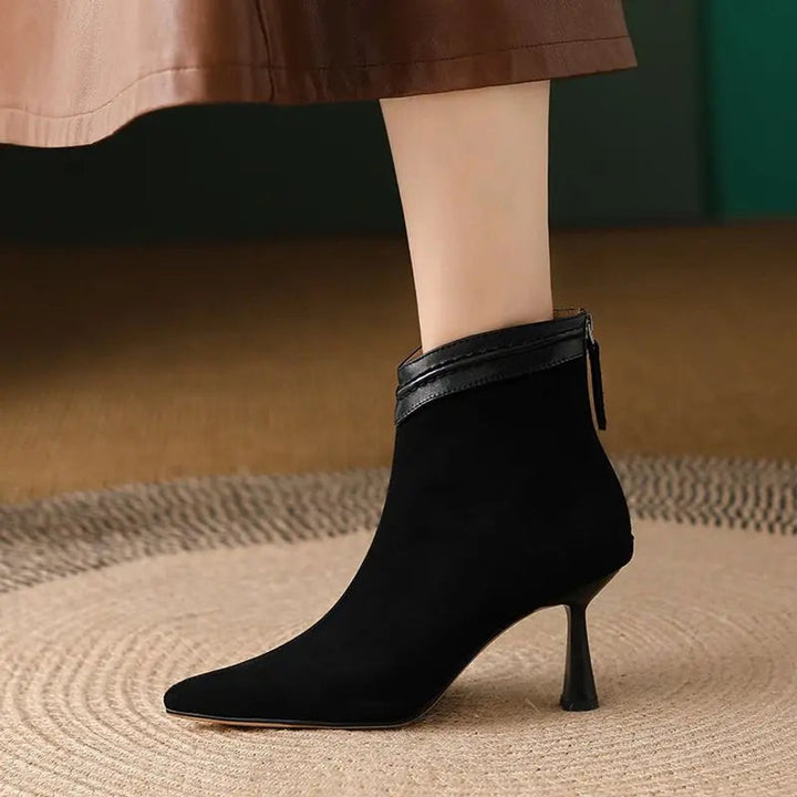 Women's Heeled Ankle Boots Stiletto Pointed-Toe Suede Zip-Up