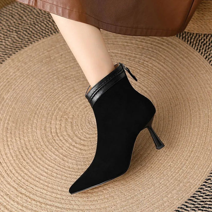 Women's Heeled Ankle Boots Stiletto Pointed-Toe Suede Zip-Up