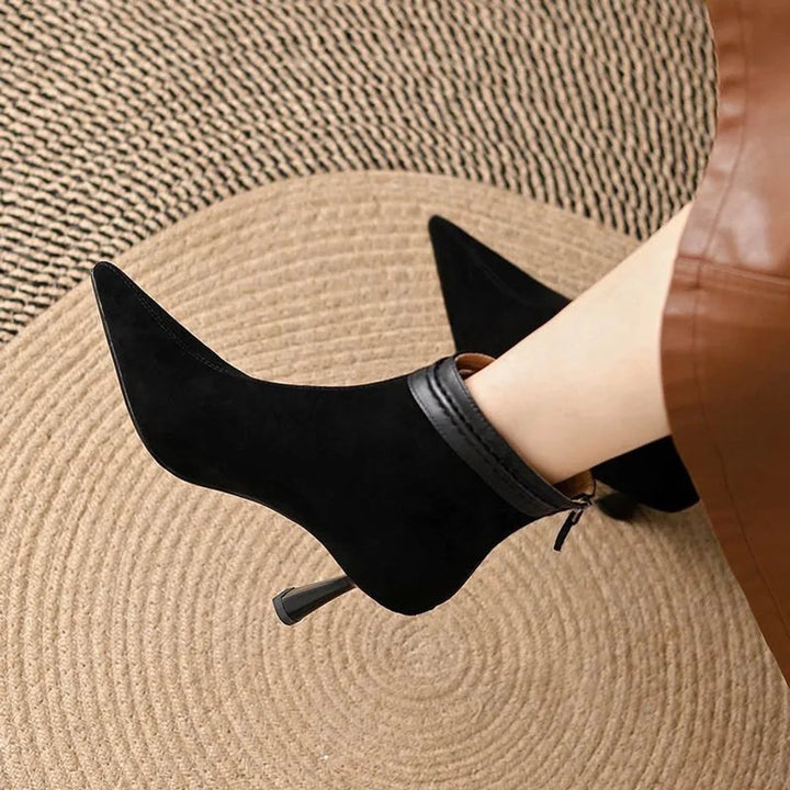Women's Heeled Ankle Boots Stiletto Pointed-Toe Suede Zip-Up
