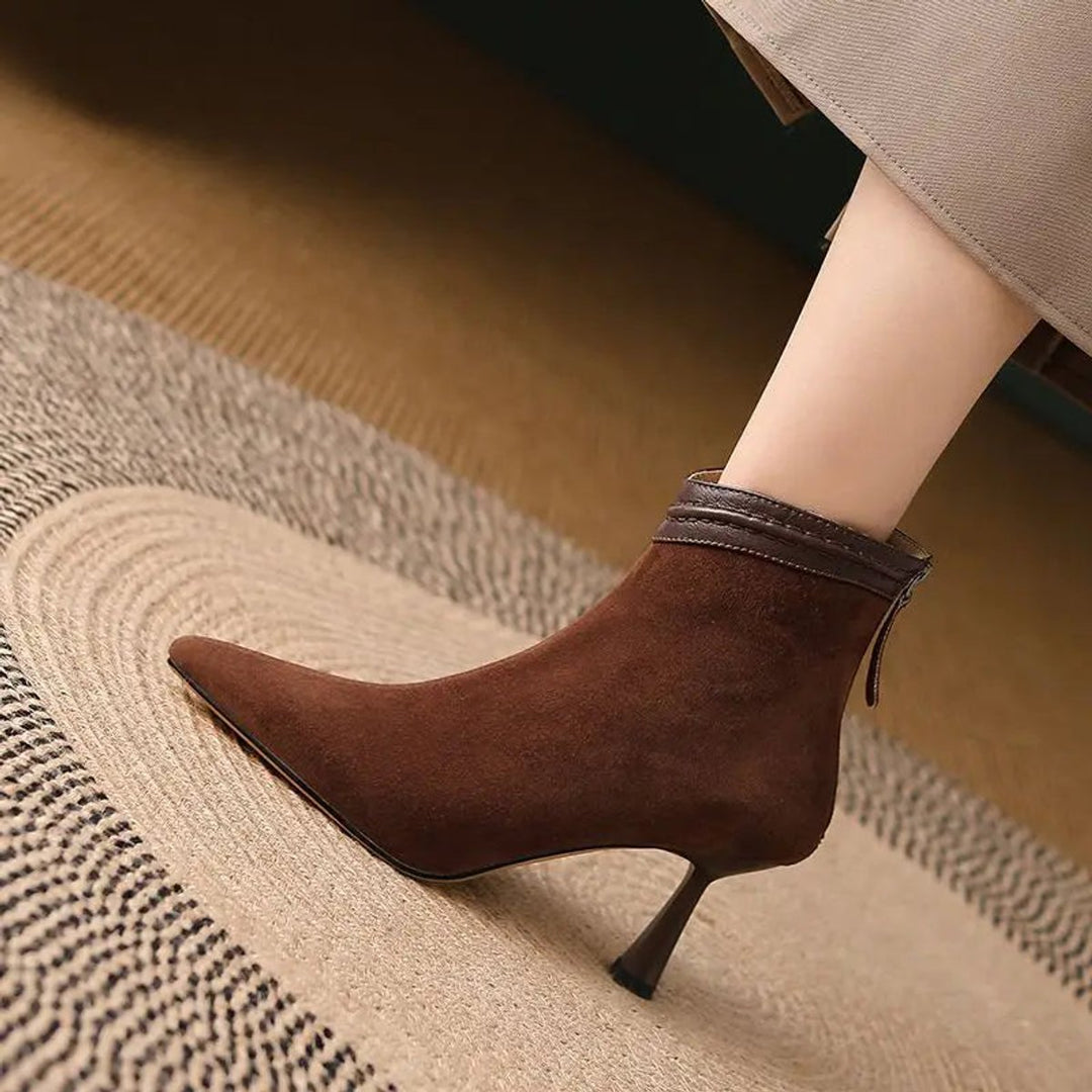 Women's Heeled Ankle Boots Stiletto Pointed-Toe Suede Zip-Up