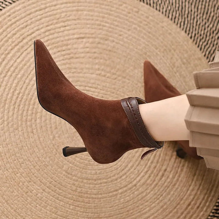 Women's Heeled Ankle Boots Stiletto Pointed-Toe Suede Zip-Up