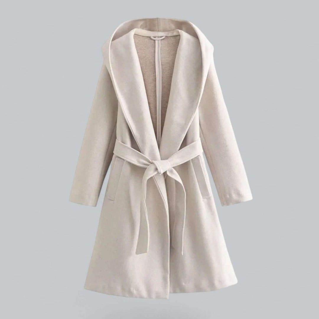Women's Hooded Belted Long Wool Coat Trench Coat