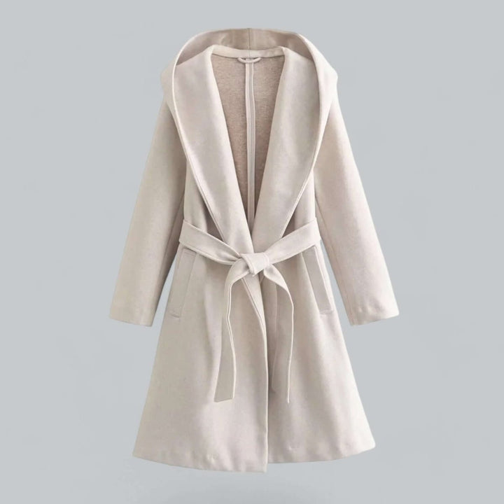 Women's Hooded Belted Long Wool Coat Trench Coat