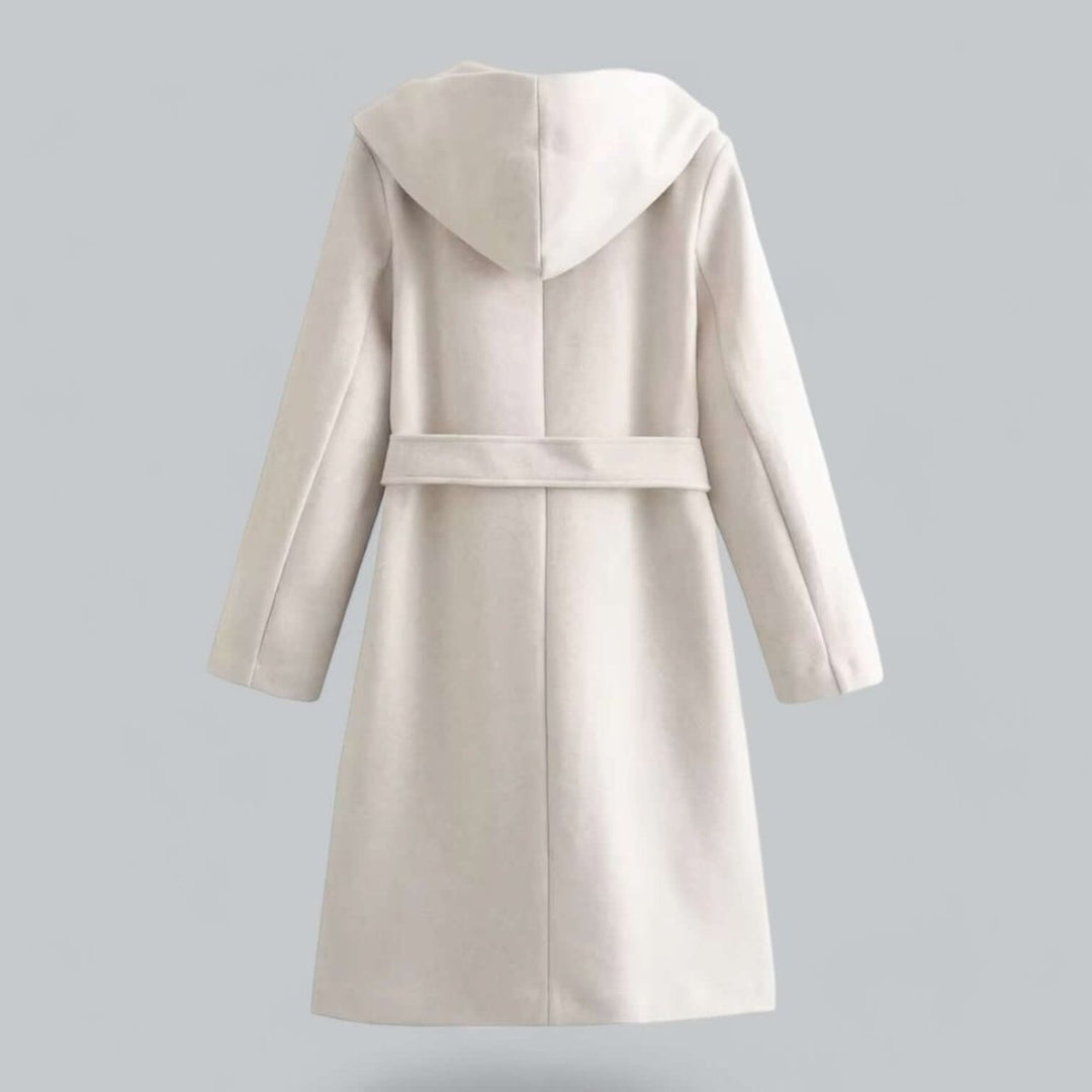 Women's Hooded Belted Long Wool Coat Trench Coat