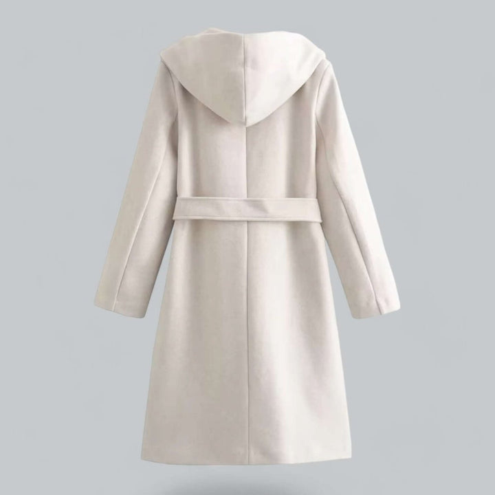 Women's Hooded Belted Long Wool Coat Trench Coat