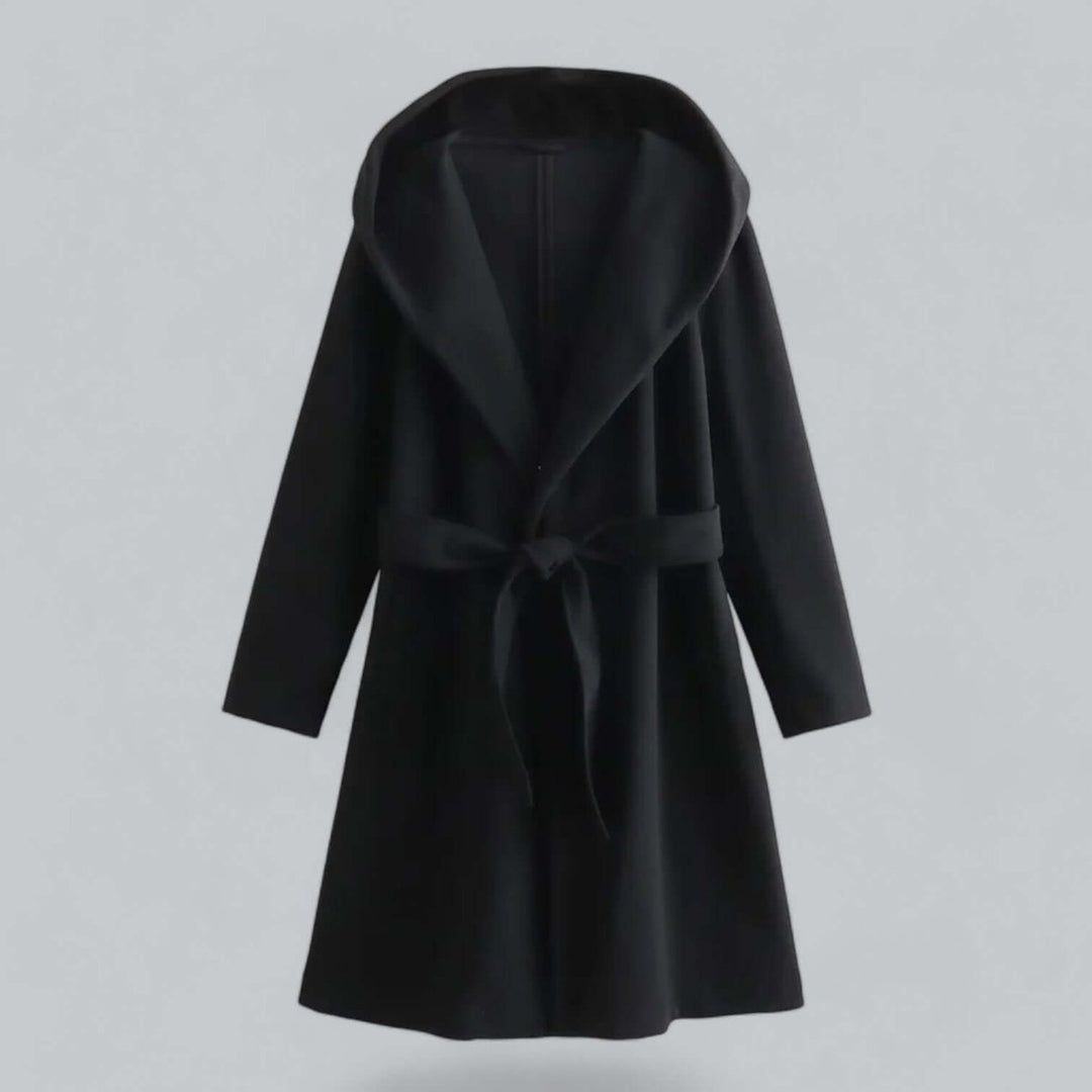 Women's Hooded Belted Long Wool Coat Trench Coat