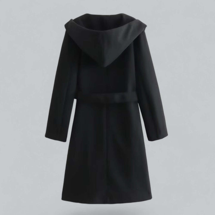 Women's Hooded Belted Long Wool Coat Trench Coat