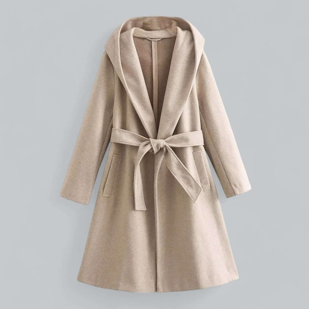 Women's Hooded Belted Long Wool Coat Trench Coat