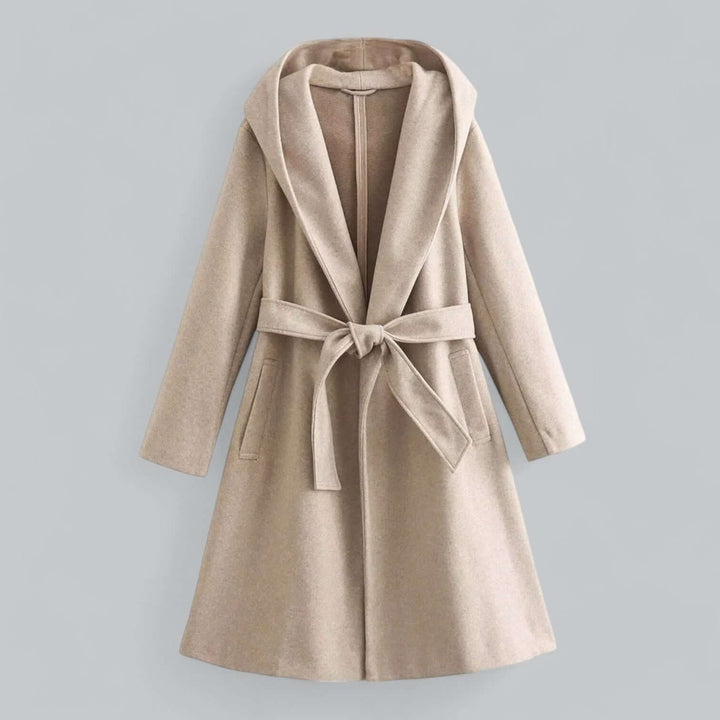 Women's Hooded Belted Long Wool Coat Trench Coat