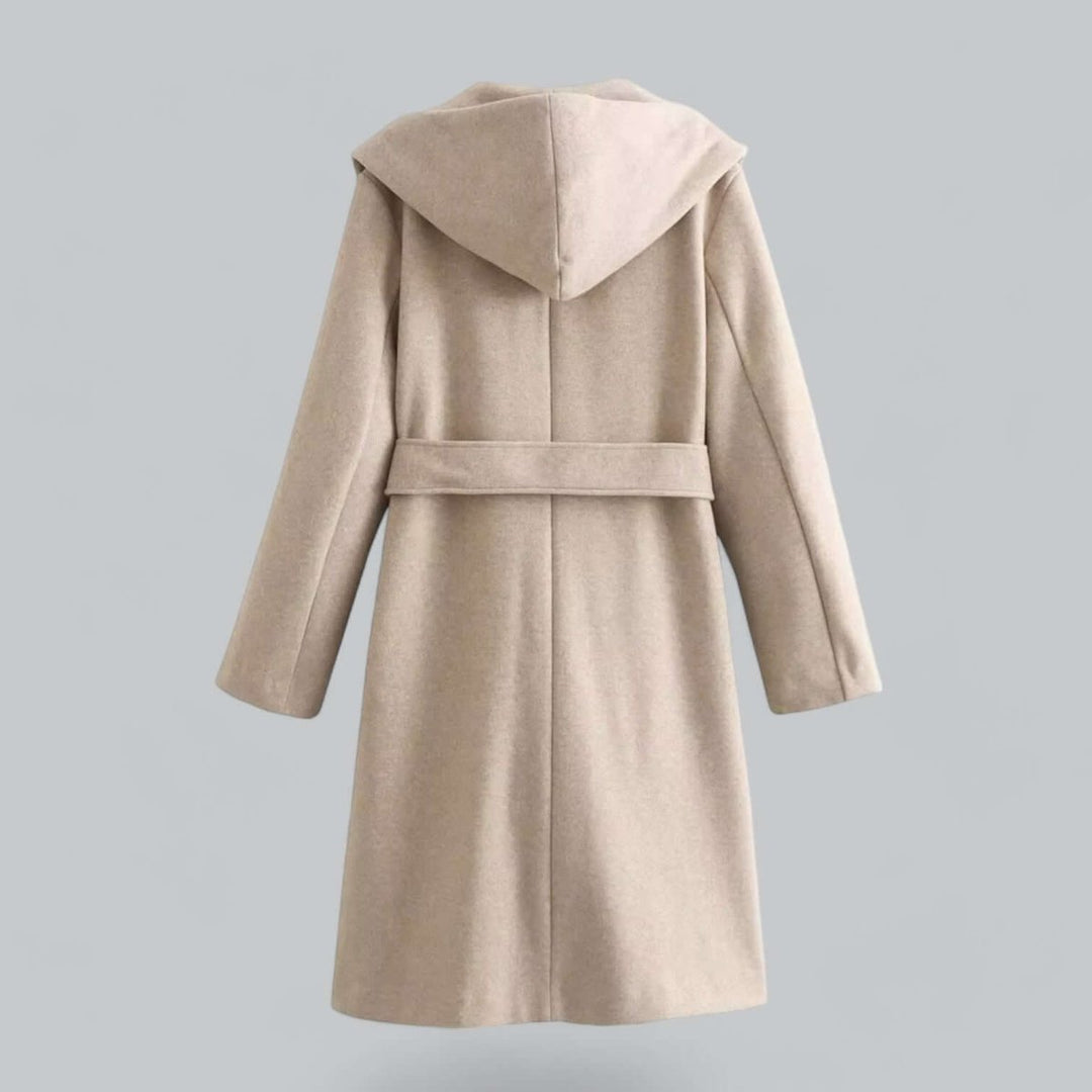 Women's Hooded Belted Long Wool Coat Trench Coat