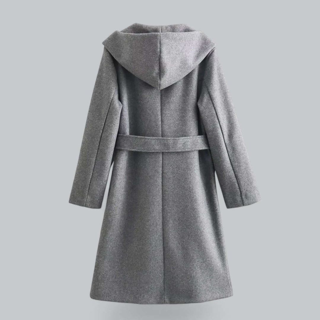Women's Hooded Belted Long Wool Coat Trench Coat
