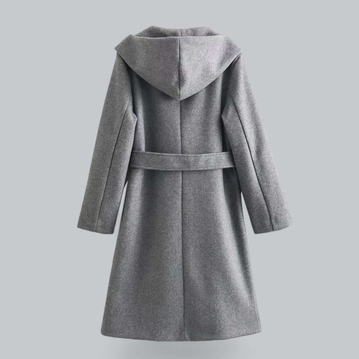 Women's Hooded Belted Long Wool Coat Trench Coat