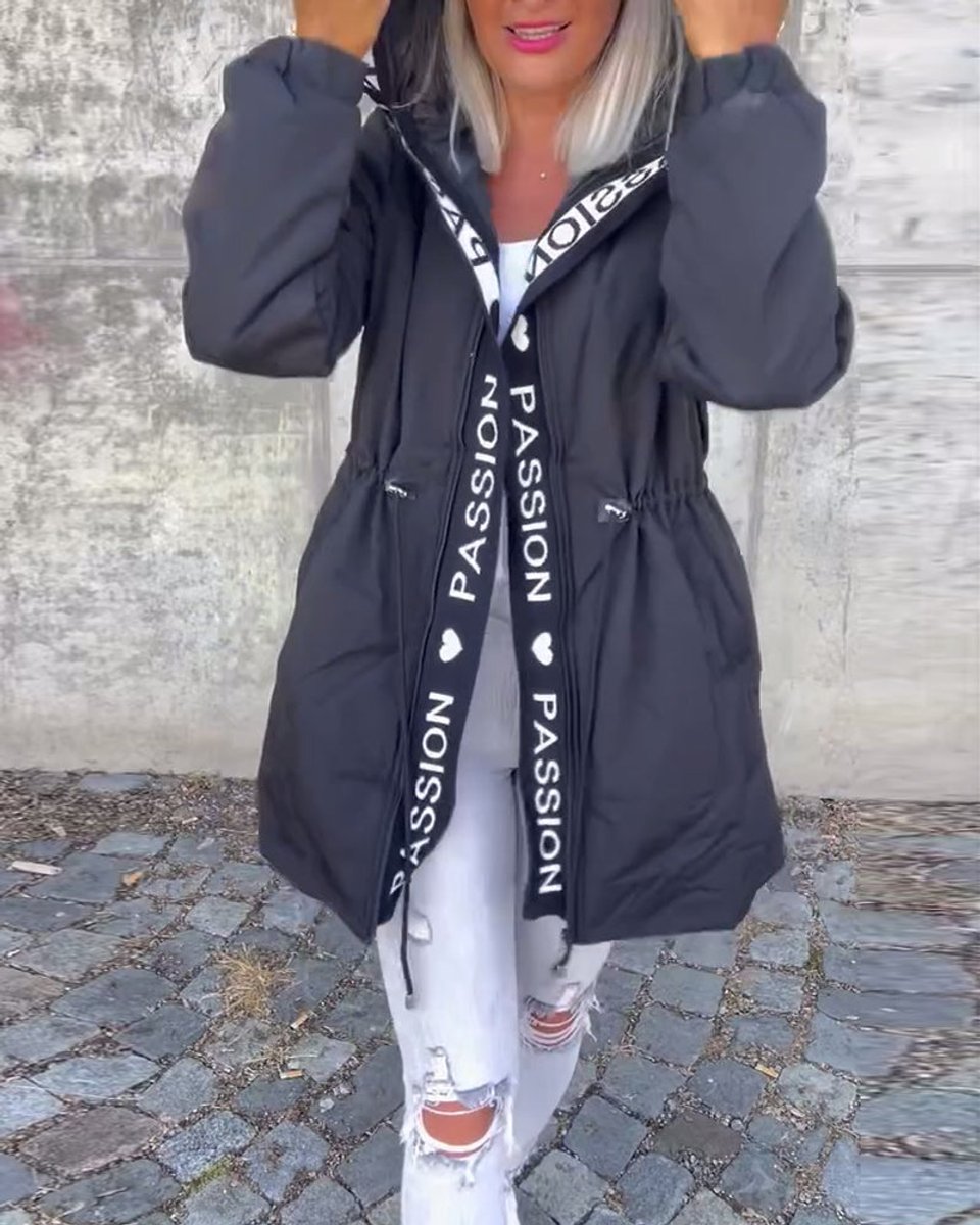 Women's Hooded Drawstring Midi Coat Casual Relaxed-Fit Jacket