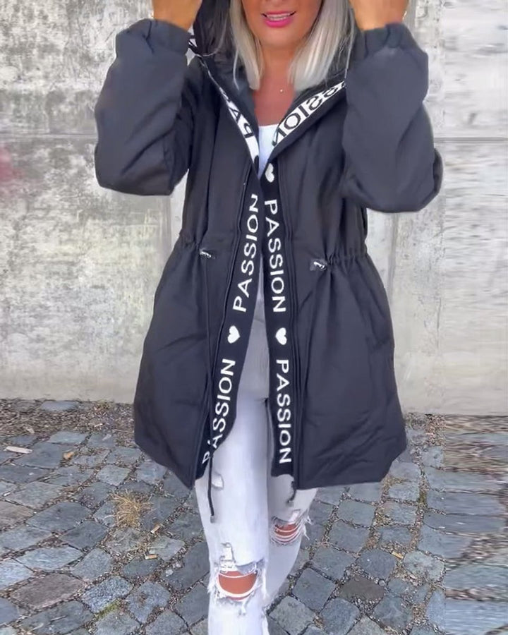 Women's Hooded Drawstring Midi Coat Casual Relaxed-Fit Jacket