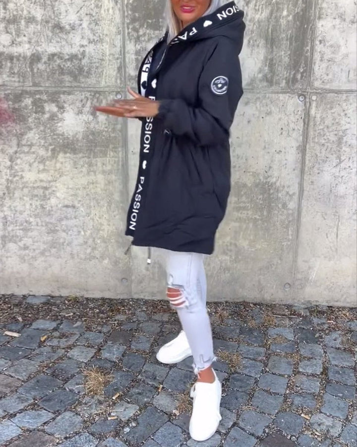Women's Hooded Drawstring Midi Coat Casual Relaxed-Fit Jacket