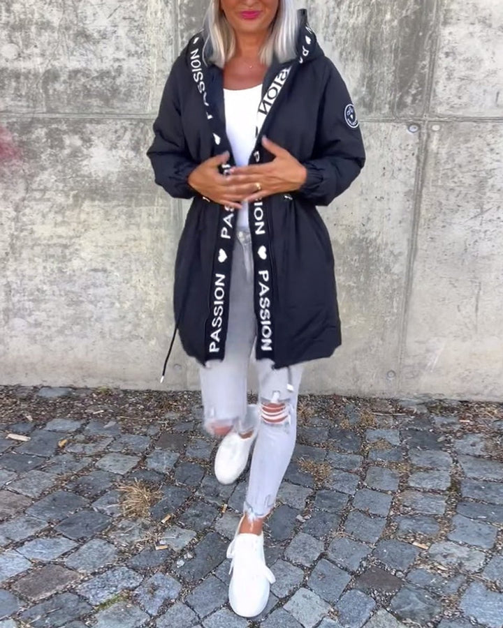 Women's Hooded Drawstring Midi Coat Casual Relaxed-Fit Jacket