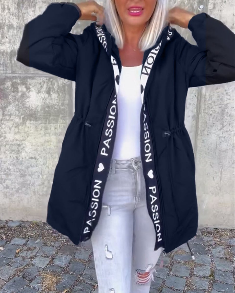 Women's Hooded Drawstring Midi Coat Casual Relaxed-Fit Jacket