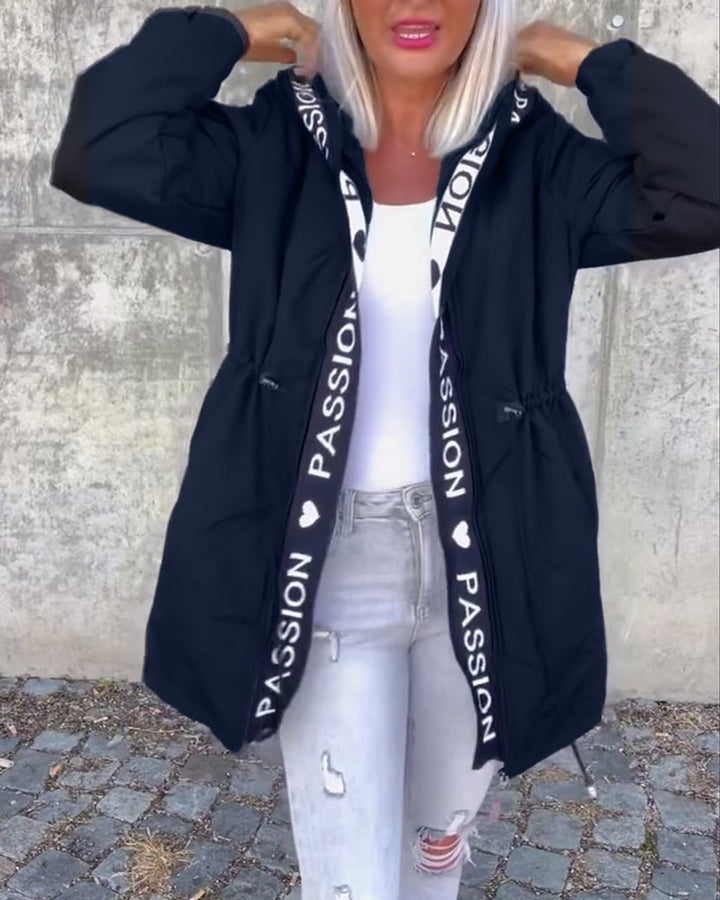 Women's Hooded Drawstring Midi Coat Casual Relaxed-Fit Jacket