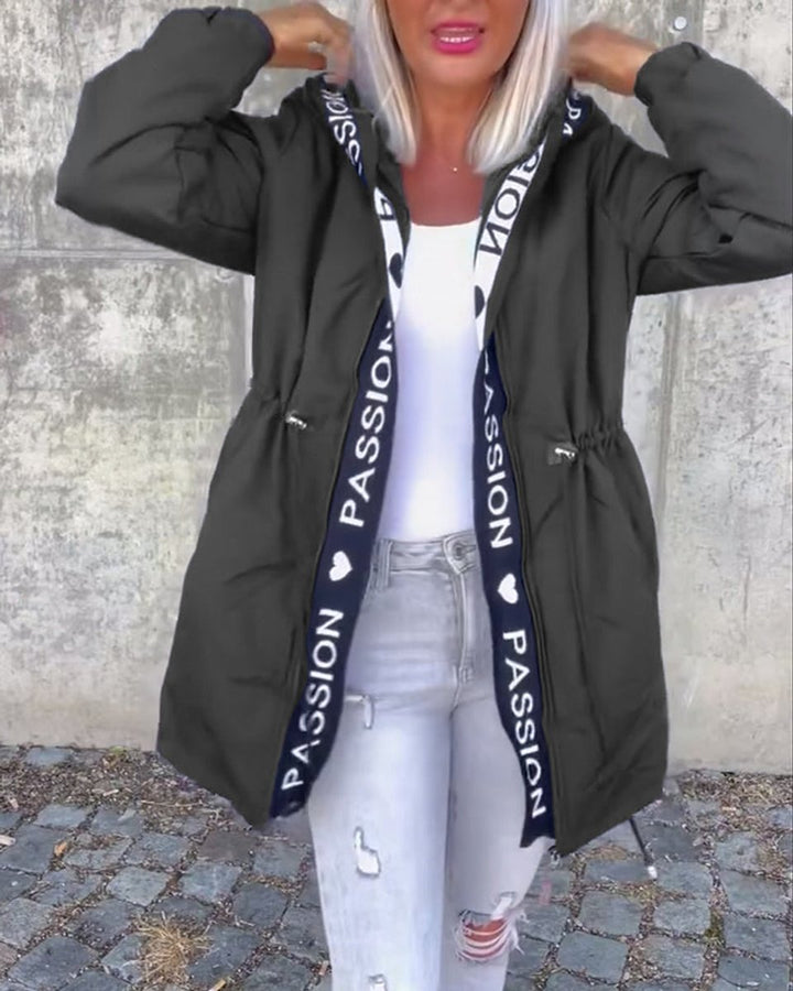 Women's Hooded Drawstring Midi Coat Casual Relaxed-Fit Jacket