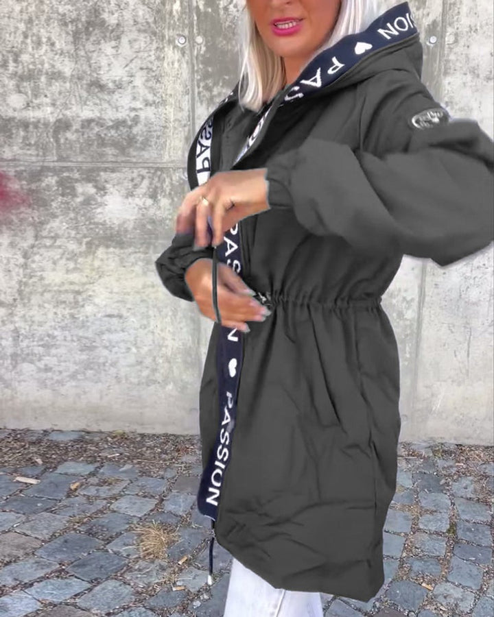 Women's Hooded Drawstring Midi Coat Casual Relaxed-Fit Jacket