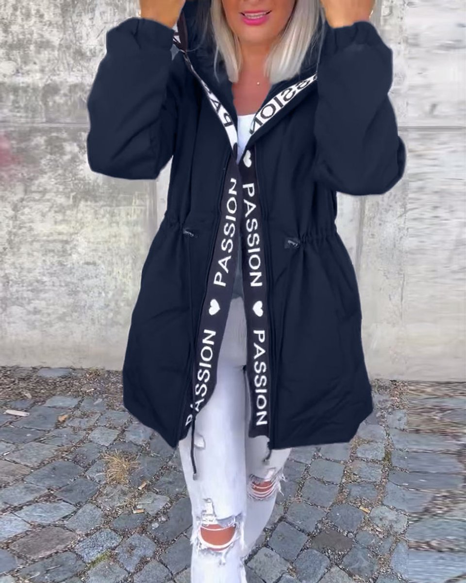 Women's Hooded Drawstring Midi Coat Casual Relaxed-Fit Jacket