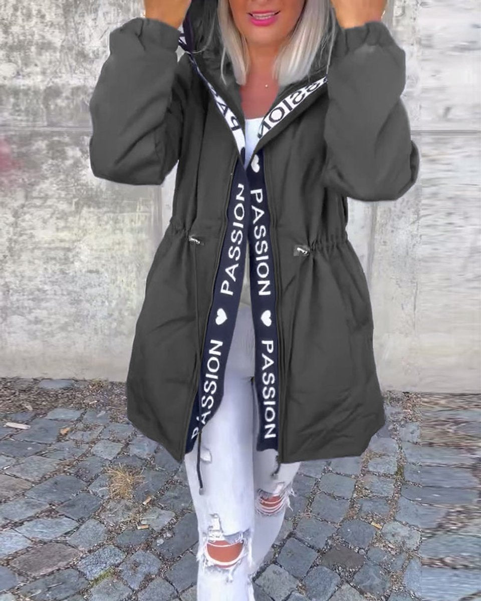 Women's Hooded Drawstring Midi Coat Casual Relaxed-Fit Jacket