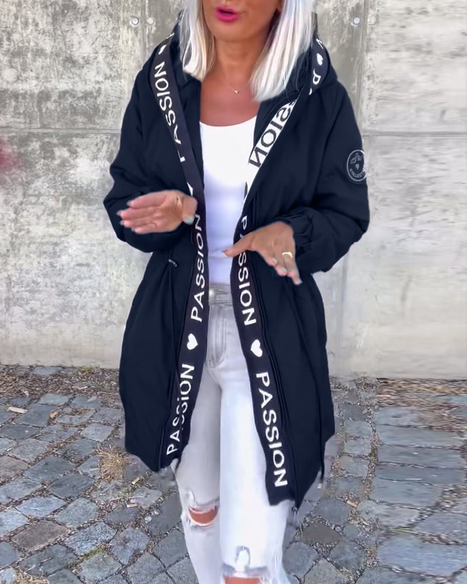 Women's Hooded Drawstring Midi Coat Casual Relaxed-Fit Jacket