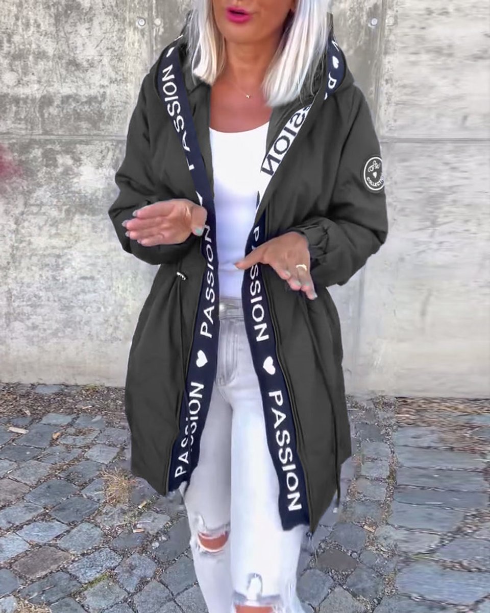 Women's Hooded Drawstring Midi Coat Casual Relaxed-Fit Jacket