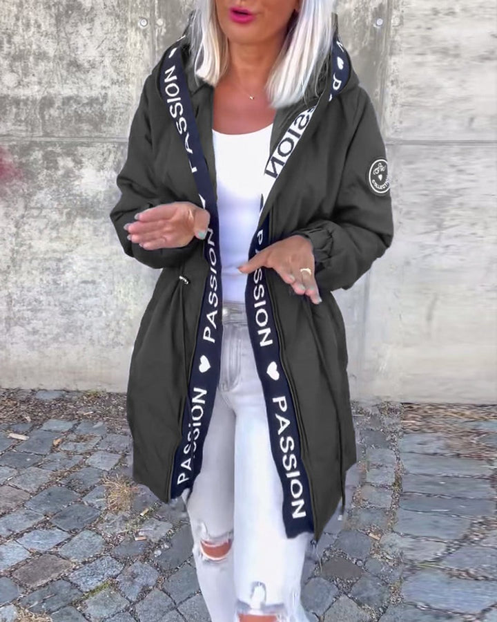 Women's Hooded Drawstring Midi Coat Casual Relaxed-Fit Jacket