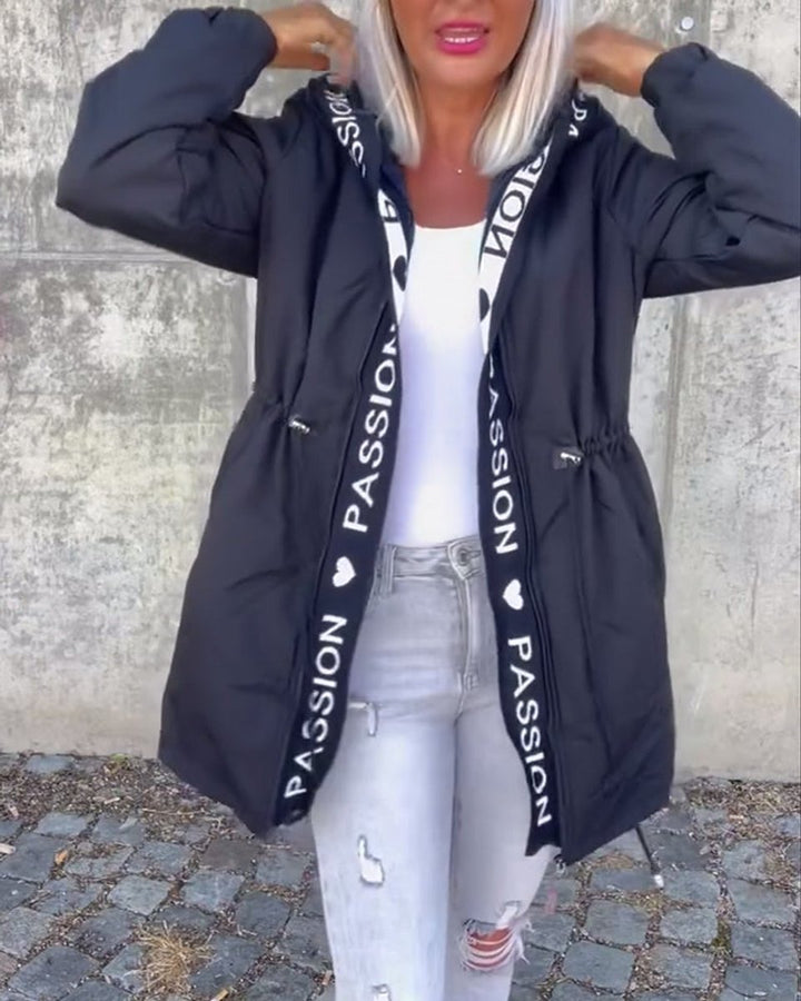 Women's Hooded Drawstring Midi Coat Casual Relaxed-Fit Jacket
