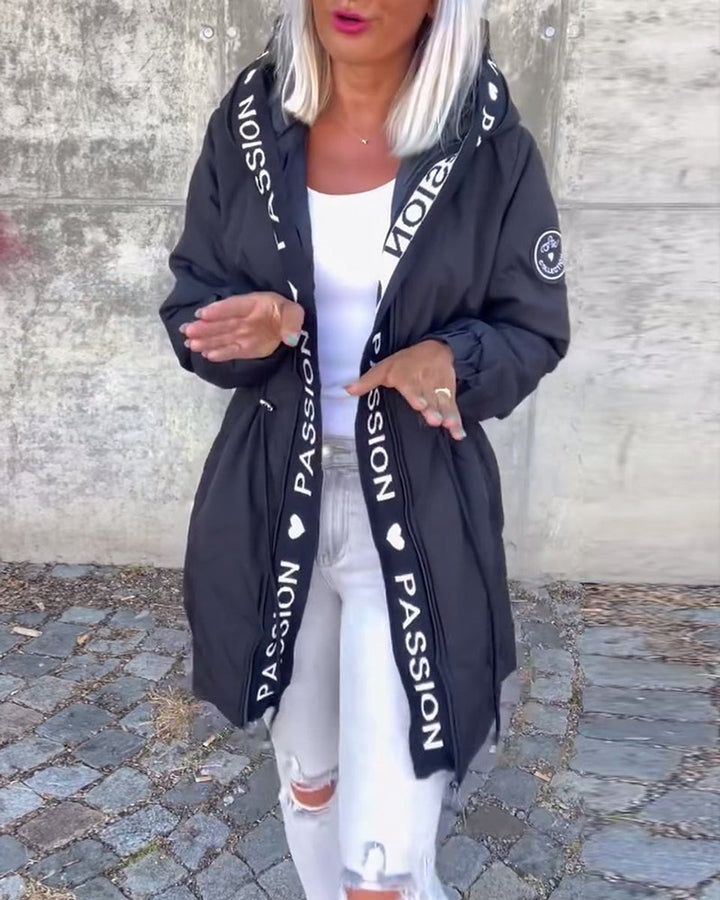 Women's Hooded Drawstring Midi Coat Casual Relaxed-Fit Jacket