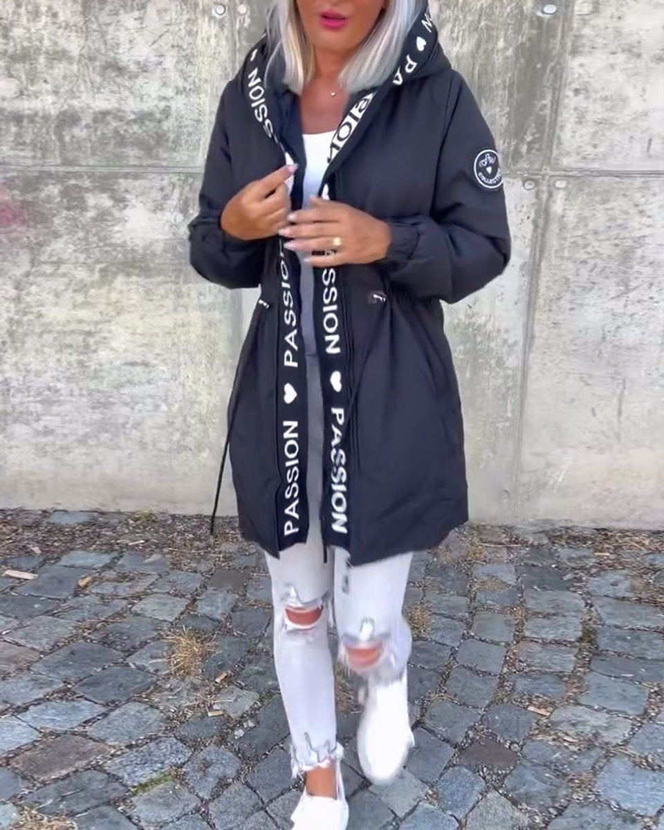 Women's Hooded Drawstring Midi Coat Casual Relaxed-Fit Jacket