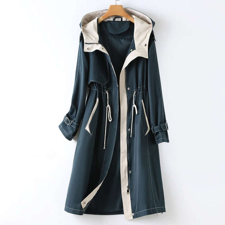 Women's Hooded Drawstring Trench Coat Windbreaker Jacket