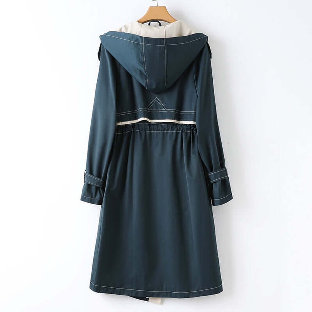 Women's Hooded Drawstring Trench Coat Windbreaker Jacket