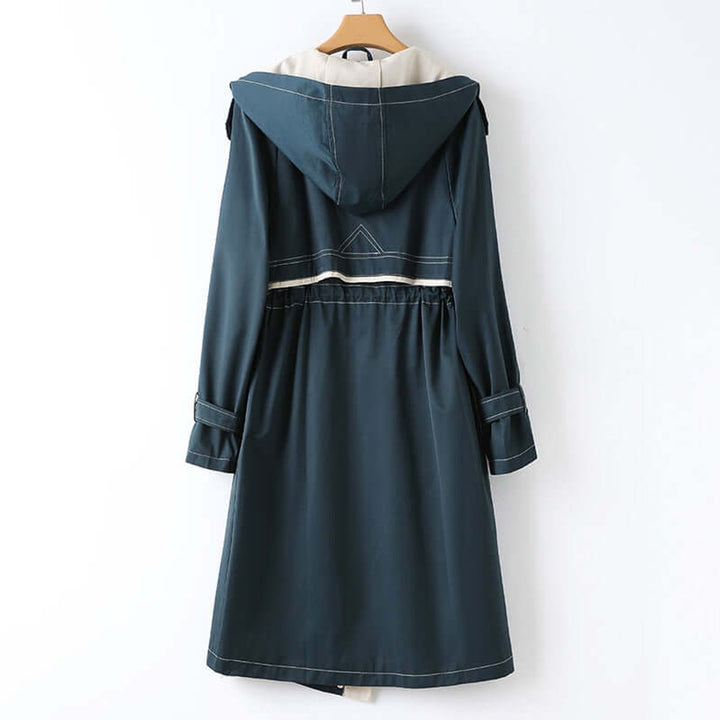 Women's Hooded Drawstring Trench Coat Windbreaker Jacket