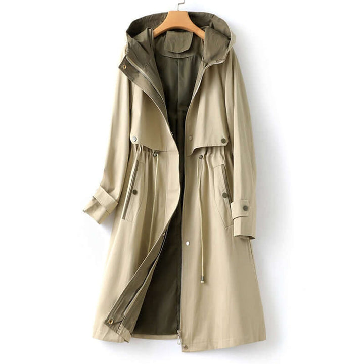 Women's Hooded Drawstring-Waist Longline Trench Coat