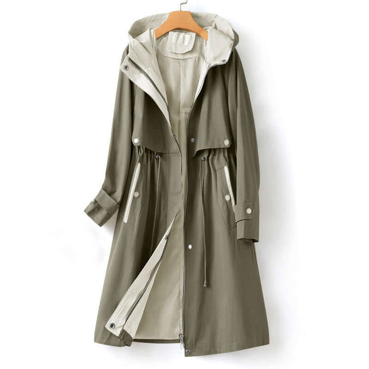 Women's Hooded Drawstring-Waist Longline Trench Coat