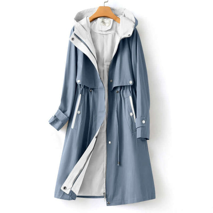 Women's Hooded Drawstring-Waist Longline Trench Coat