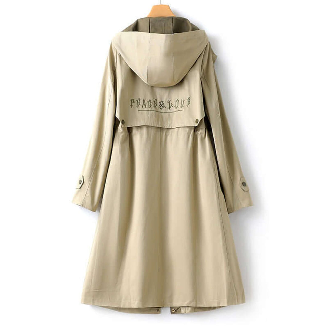 Women's Hooded Drawstring-Waist Longline Trench Coat