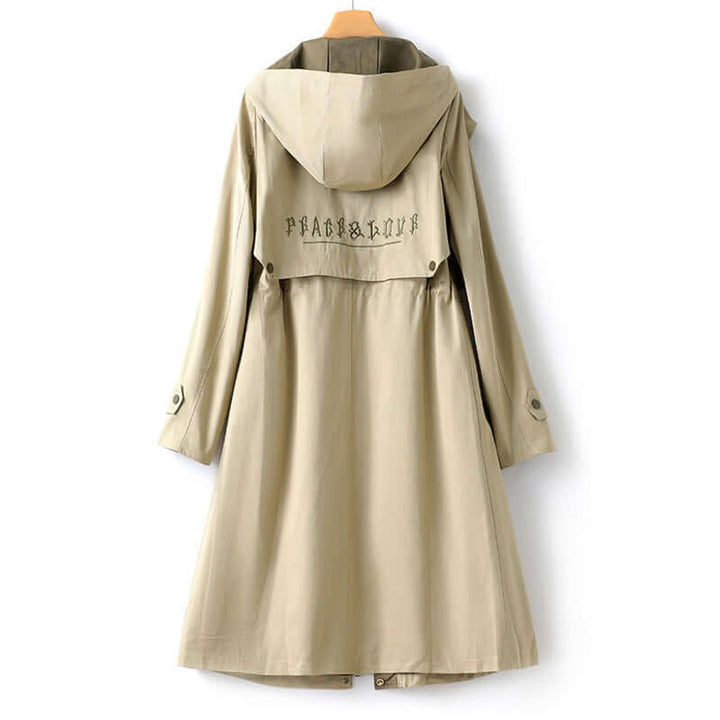 Women's Hooded Drawstring-Waist Longline Trench Coat