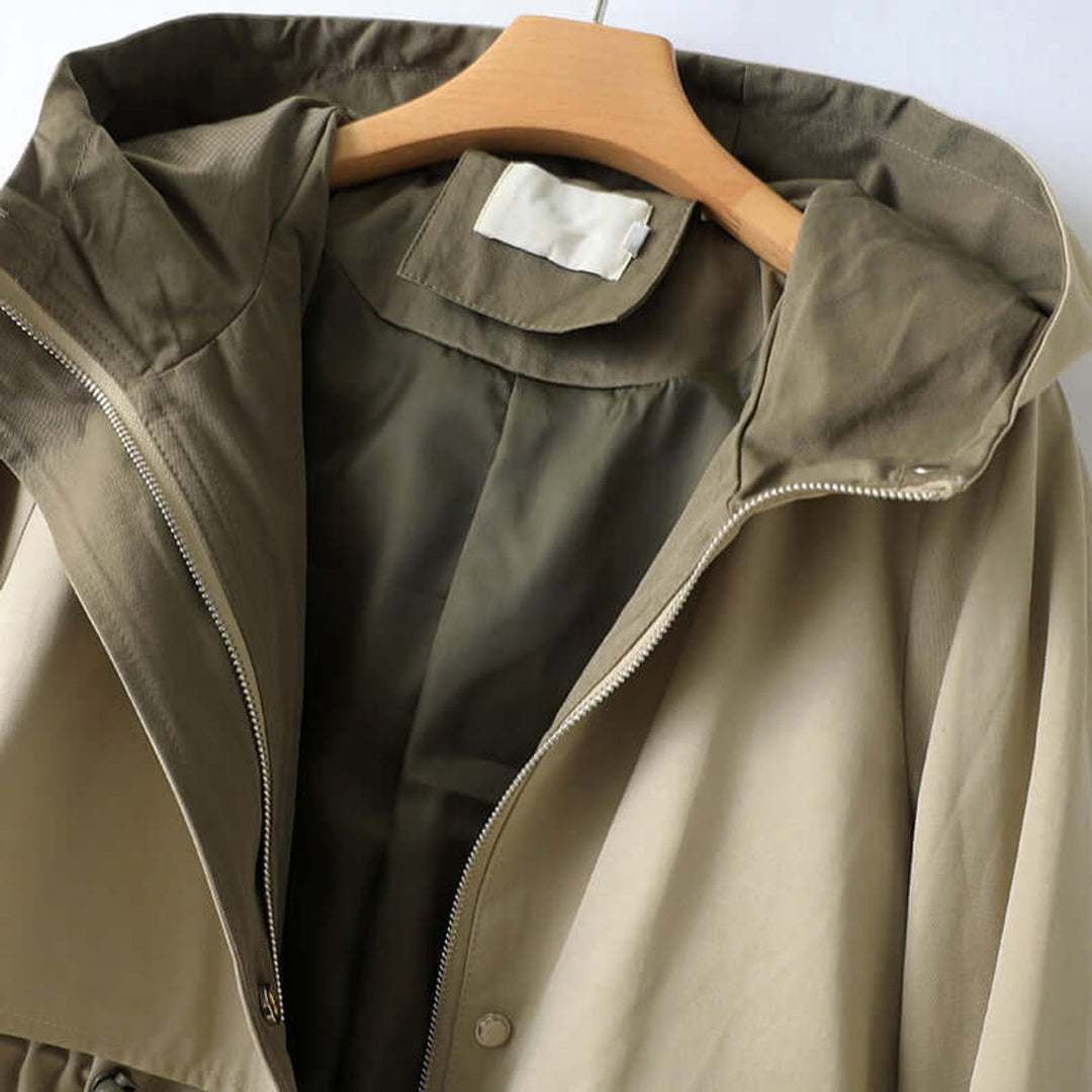 Women's Hooded Drawstring-Waist Longline Trench Coat