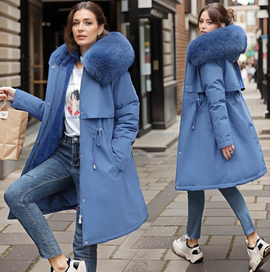 Women's Hooded Faux-Fur Trim Waterproof Puffer Coat Ladies Winter Parka