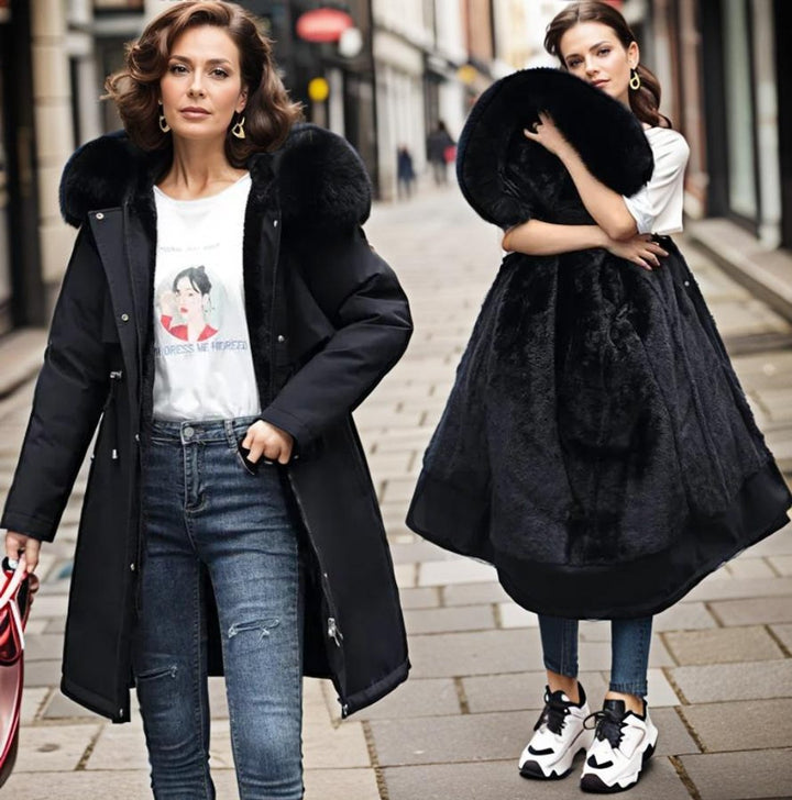 Women's Hooded Faux-Fur Trim Waterproof Puffer Coat Ladies Winter Parka