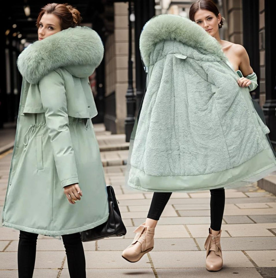 Women's Hooded Faux-Fur Trim Waterproof Puffer Coat Ladies Winter Parka