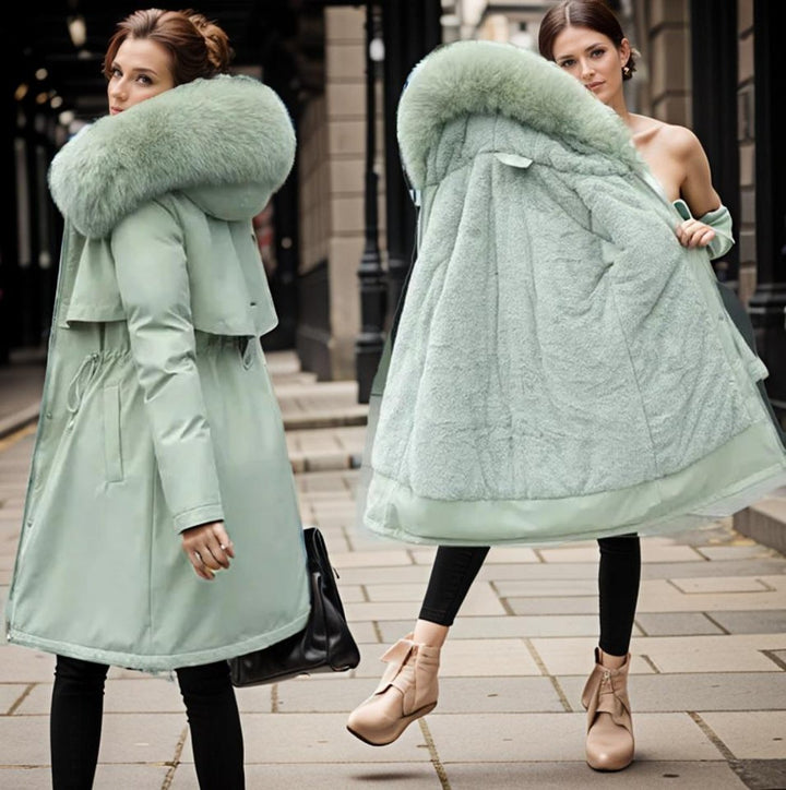 Women's Hooded Faux-Fur Trim Waterproof Puffer Coat Ladies Winter Parka