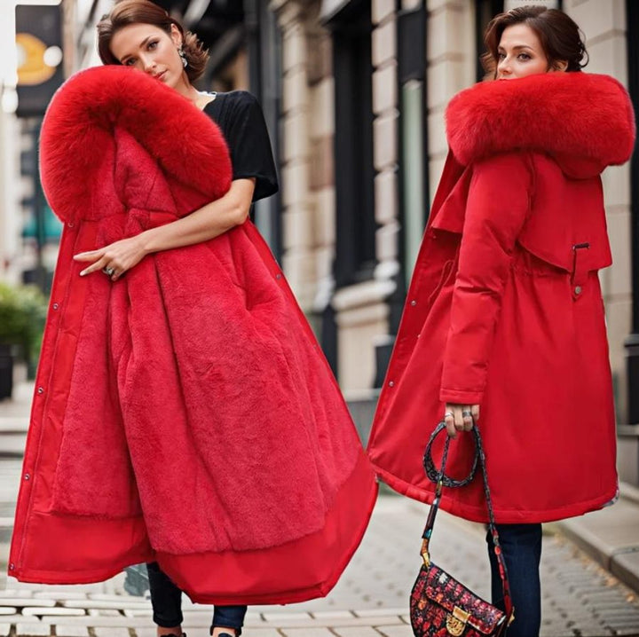 Women's Hooded Faux-Fur Trim Waterproof Puffer Coat Ladies Winter Parka
