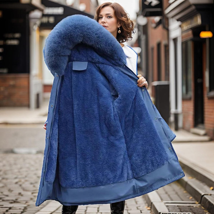 Women's Hooded Faux-Fur Trim Waterproof Puffer Coat Ladies Winter Parka