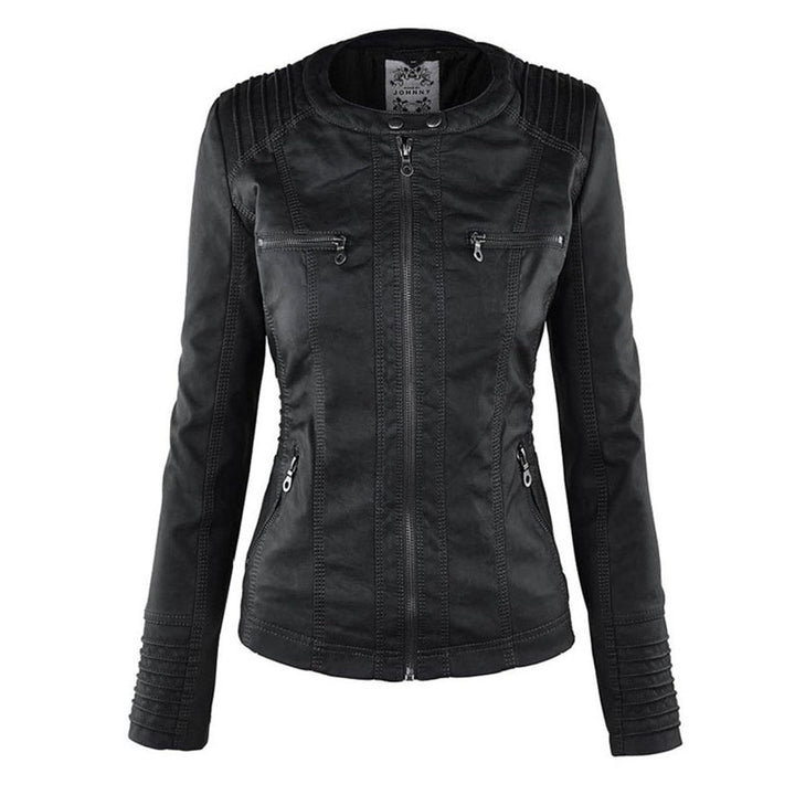 Women's Hooded Faux Leather Removable Hood Biker Coat
