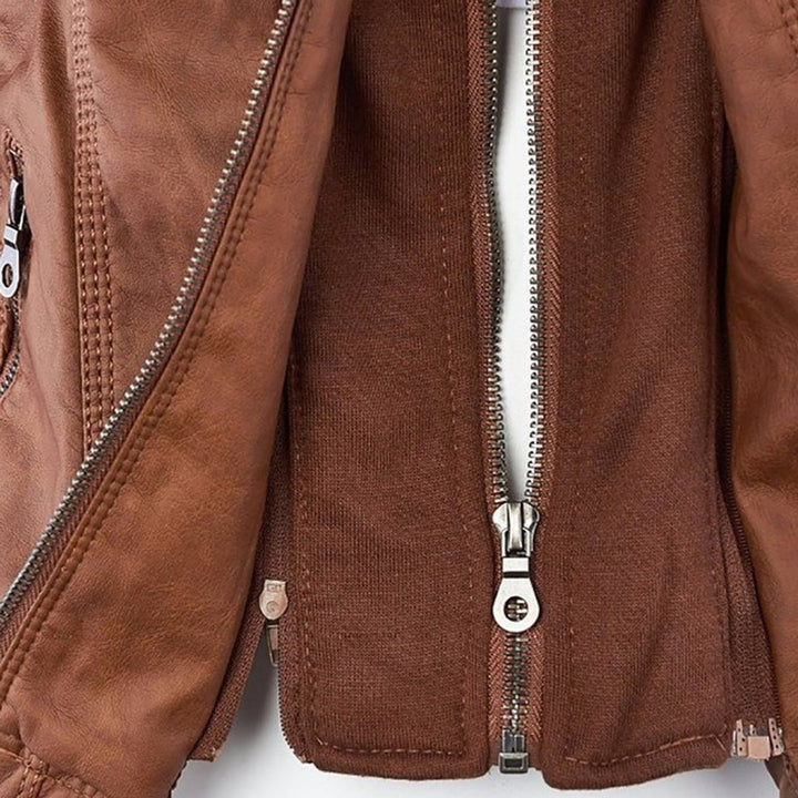 Women's Hooded Faux Leather Removable Hood Biker Coat