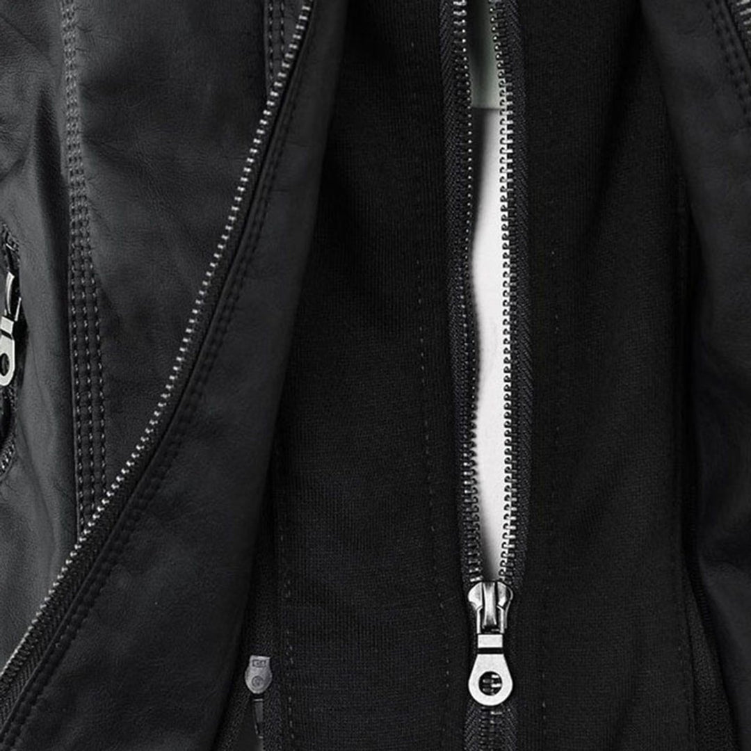 Women's Hooded Faux Leather Removable Hood Biker Coat